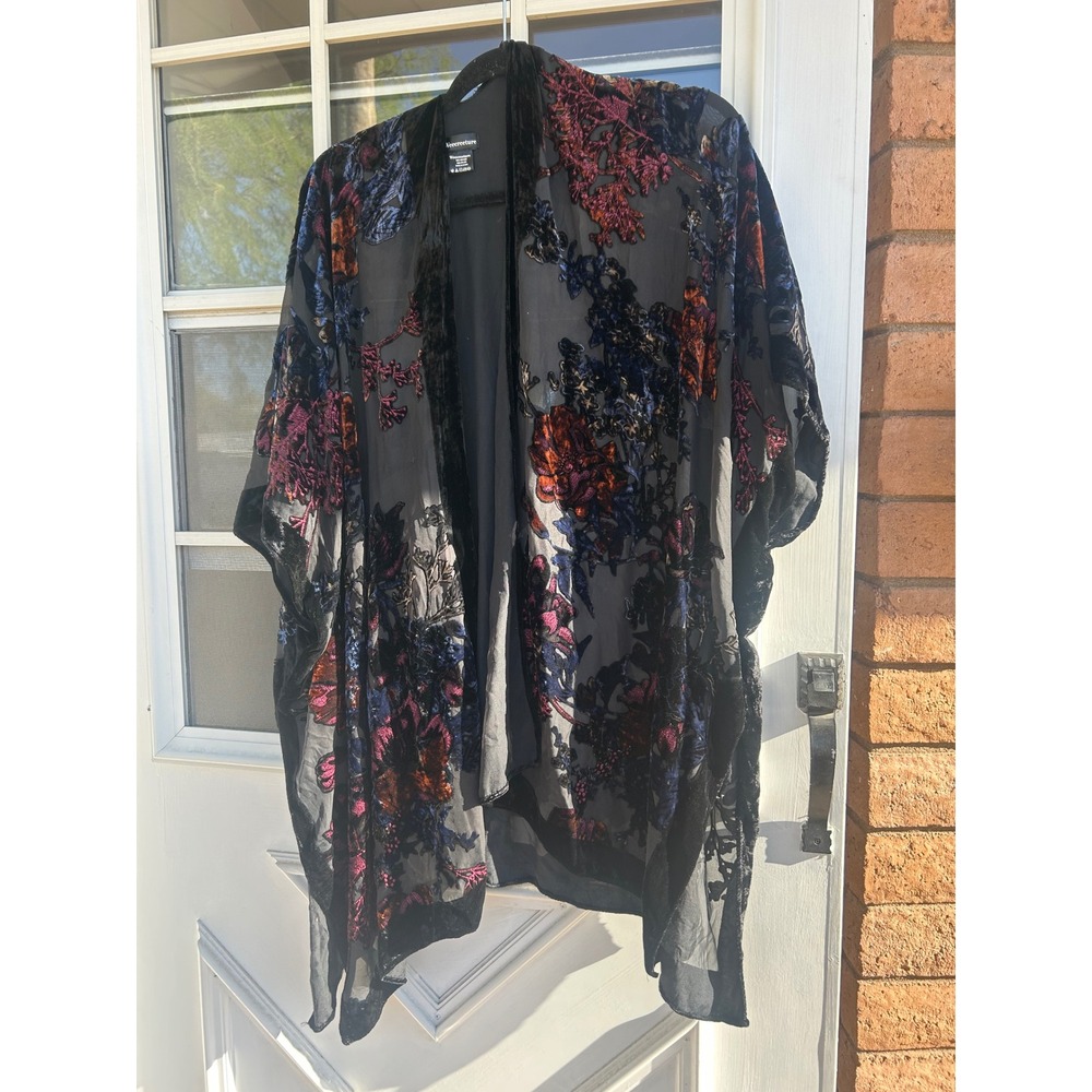 Dark Floral‎ Burnout Velvet Kimono Wrap Sheer Mesh Cardigan One Size Whimsigoth